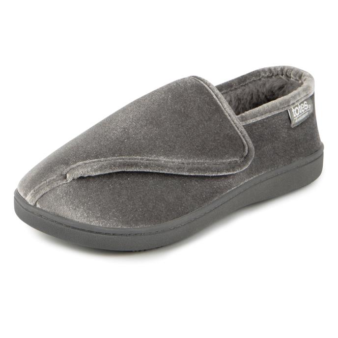 Isotoner® Ladies Sparkle Velour Closed Back Slipper With Velcro Opening Grey Extra Image 2